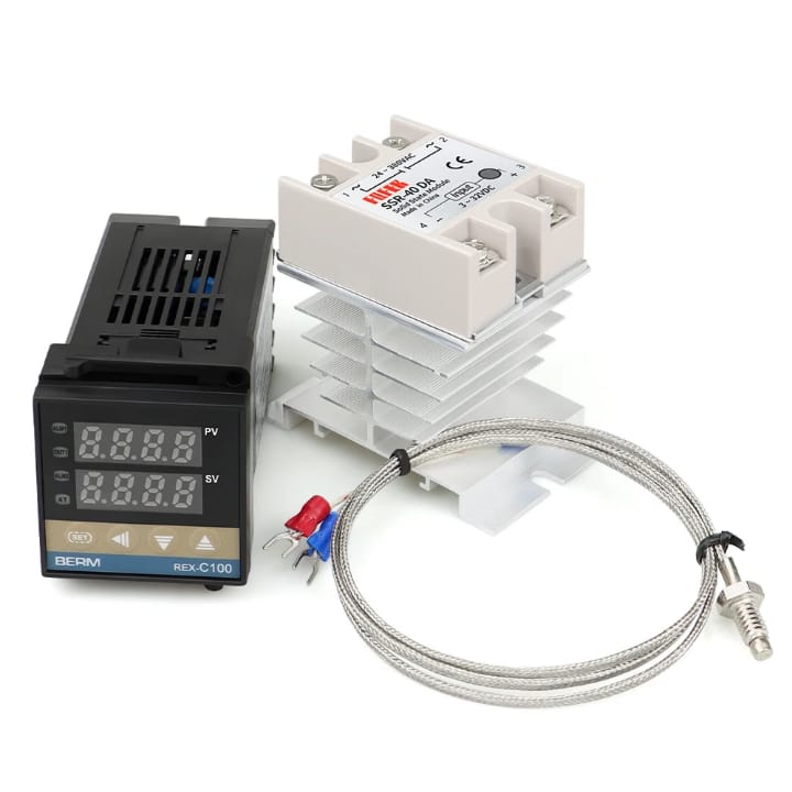 Kit régulateur de température PID REX-C100 + relais statique 40 A + sonde K