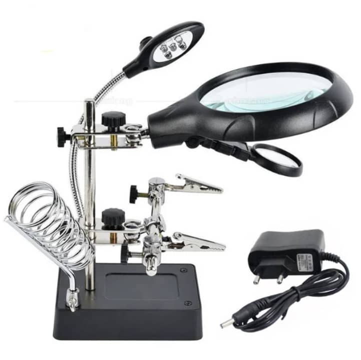 Support « troisième main » avec loupe LED et pince à souder